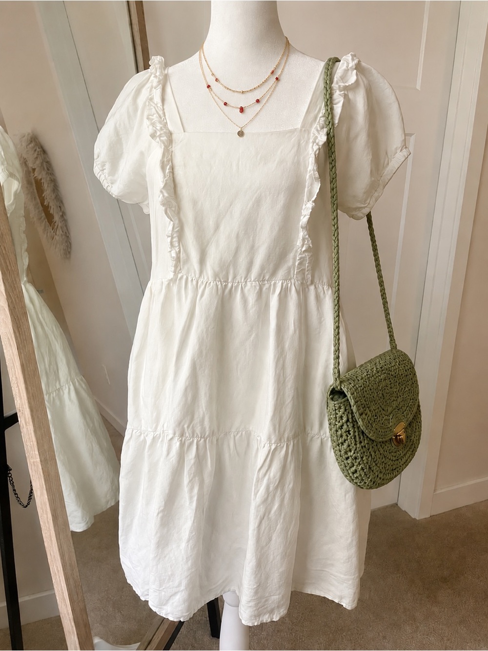 & Other Stories White Puff Sleeve Ruffle Babydoll Mini Dress